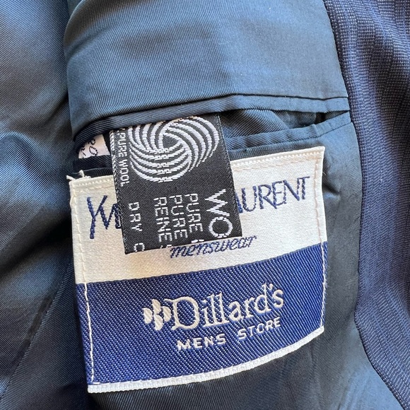 Yves Saint Laurent Vintage YSL Navy Blue Striped Wool Blazer Mens Sport Coat - Picture 7 of 7